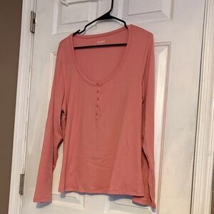 Women's Pink Long Sleeve Ribbed Tee